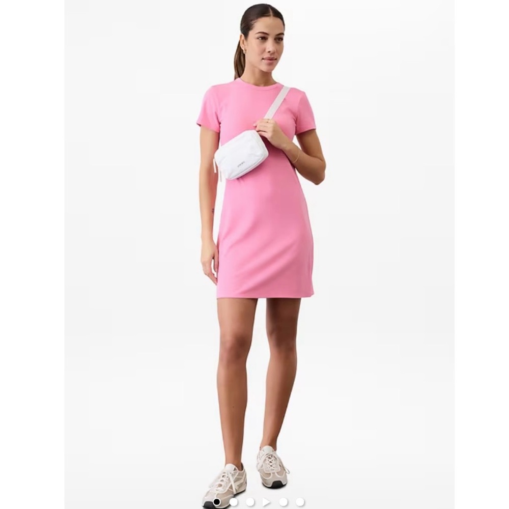 Athleta Rib Tee Dress NWT Size Small Preppy Pink Tennis Athleisure T Shirt